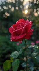 Obraz premium A red rose with water droplets on it