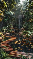 Fototapeta premium A waterfall in the middle of a lush green forest