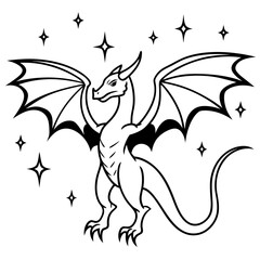 Dragon in space outline for coloring book