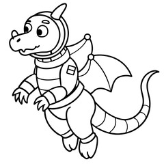 Dragon in space outline for coloring book