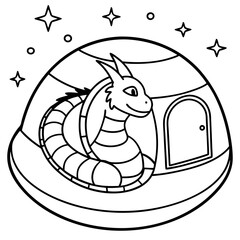 Dragon in space outline for coloring book