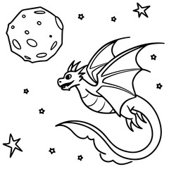 Dragon in space outline for coloring book