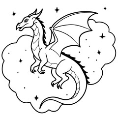 Dragon in space outline for coloring book