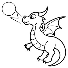 Dragon in space outline for coloring book