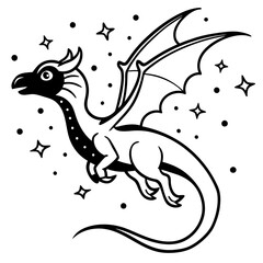 Dragon in space outline for coloring book