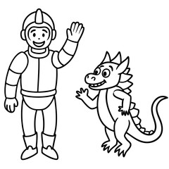 Dragon in space outline for coloring book