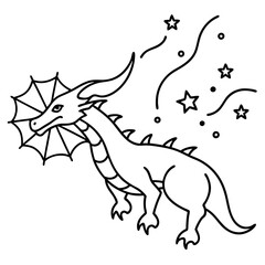 Fototapeta premium Dragon in space outline for coloring book