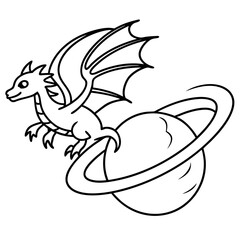 Dragon in space outline for coloring book