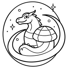 Dragon in space outline for coloring book