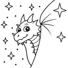 Dragon in space outline for coloring book