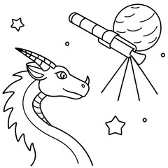 Dragon in space outline for coloring book