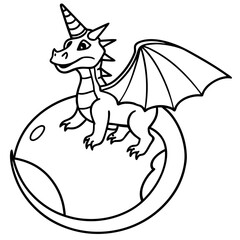 Dragon in space outline for coloring book