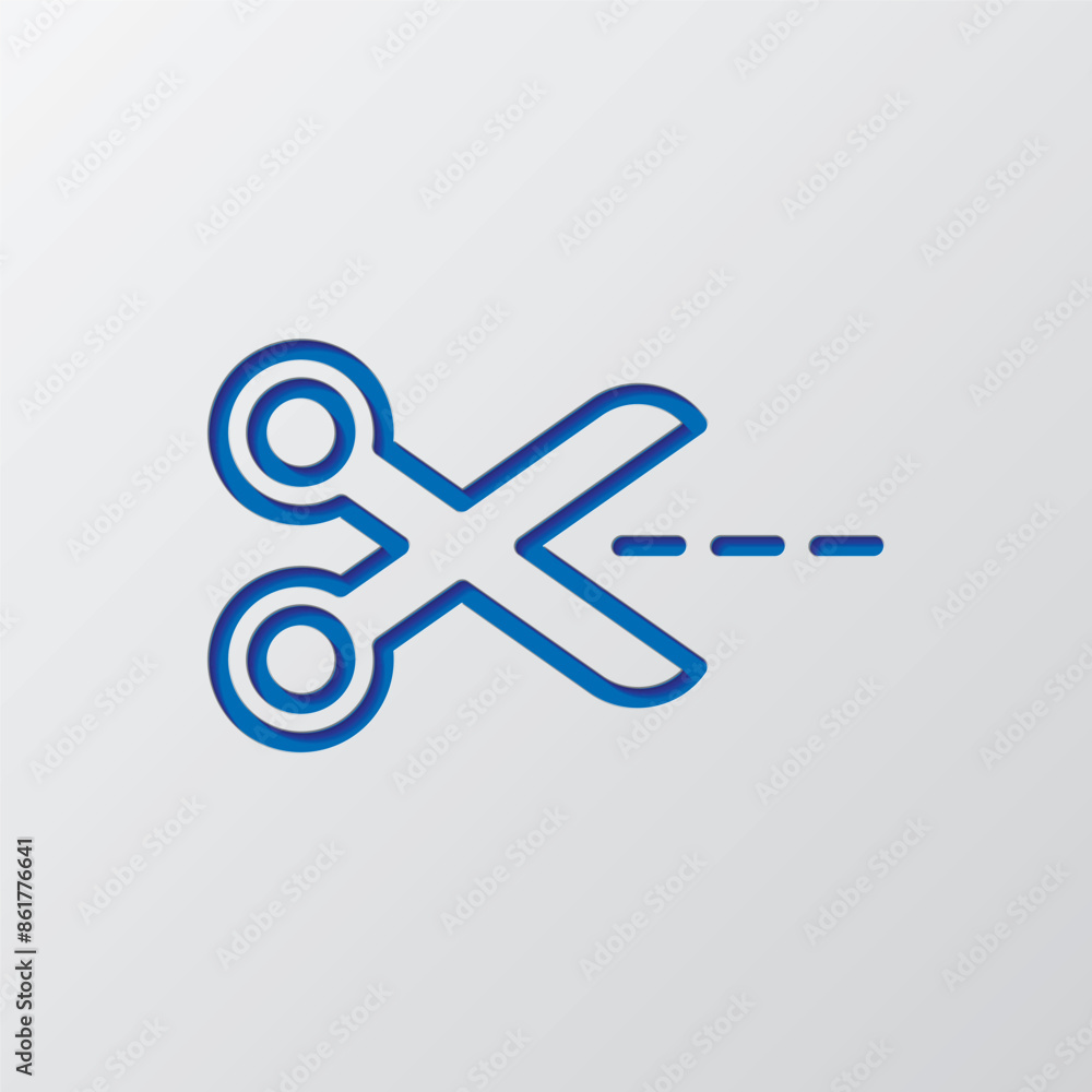 Poster scissors with cut line simple icon vector. flat design. paper cut design. cutted blue symbol with sh