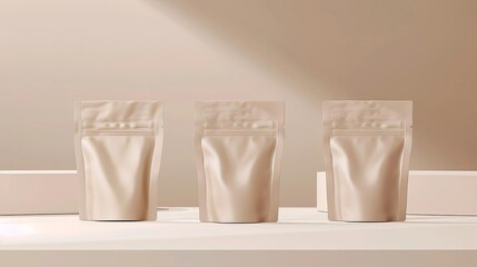 pouch package mockup, minimalistic space aesthetic, shapes