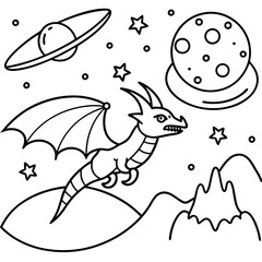 Dragon in space outline for coloring book