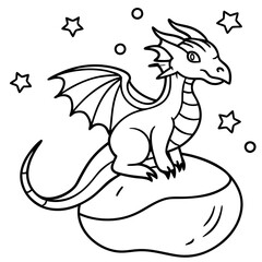 Dragon in space outline for coloring book
