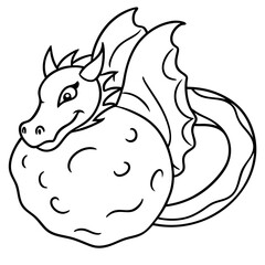 Dragon in space outline for coloring book