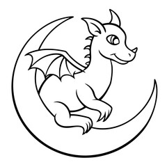 Dragon in space outline for coloring book