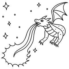 Dragon in space outline for coloring book