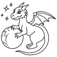 Dragon in space outline for coloring book