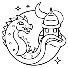 Dragon in space outline for coloring book
