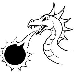 Dragon in space outline for coloring book