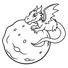 Dragon in space outline for coloring book