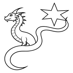 Dragon in space outline for coloring book