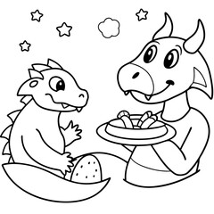 Dragon in space outline for coloring book