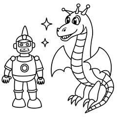 Dragon in space outline for coloring book