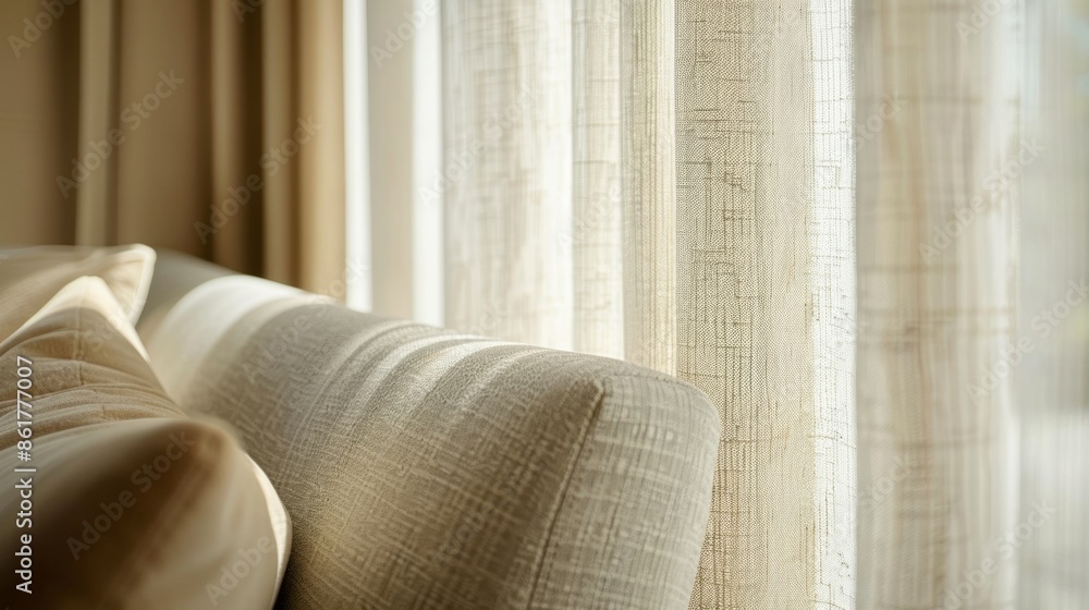 Poster soft curtains made of flowing fabric act as partitions creating a sense of privacy and tranquility.
