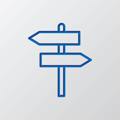 Signpost simple icon vector. Flat design. Paper cut design. Cutted blue symbol with shadow. Gray background