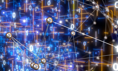 Neural network 3D illustration. Big data and cybersecurity