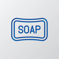 Soap simple icon vector. Flat design. Paper cut design. Cutted blue symbol with shadow. Gray background