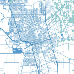 Layered vector map of Stockton in California in a professional blue style