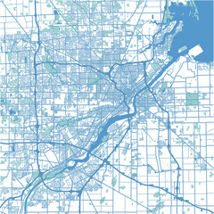 Layered vector map of Toledo in Ohio in a professional blue style