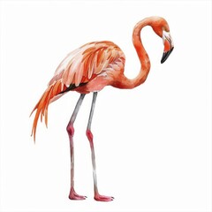 Obraz premium A graceful watercolor flamingo with long legs and a curved neck isolated on a white background