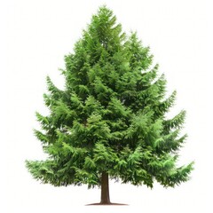 A hemlock tree with soft, needlelike leaves and a conical shape isolated on a white background