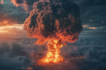 Generative ai on theme of scary nuclear explosion in outdoor, mushroom cloud of nuclear weapons