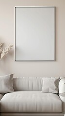 a simple but elegant chrome picture frame with blank white content in a modern, elegant living room