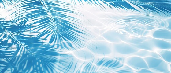 Elegant minimalist background concept featuring close-up water surface with gentle ripples and subtle blurred palm leaf shadows on the beach, evoking a peaceful, natural and pure atmosphere.