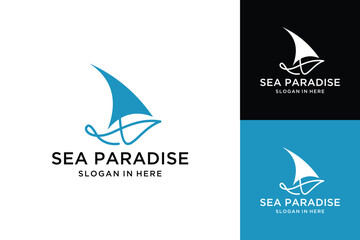 Fototapeta premium Sail Boat Ship Vessel and sea wave for Transportation vector logo design