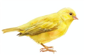 Fototapeta premium A sweet watercolor canary with bright yellow feathers and a small, delicate beak isolated on a white background