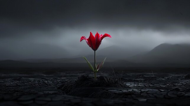 concept art illustration of a Fire Lily A Bright red flower that blooms amidst burned terrain