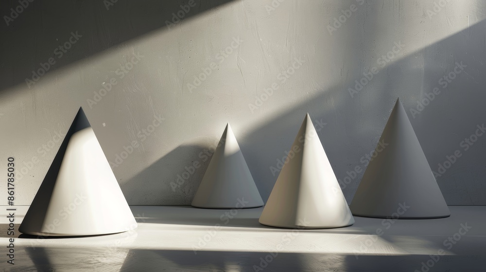 Poster shadows and light play off of the smooth surfaces of the cones enhancing the contrast and creating d