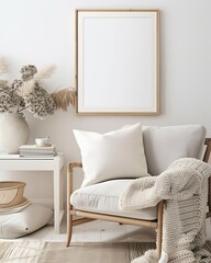 Create an image of a mockup frame in a cozy living room setting The room should be styled with plush furniture