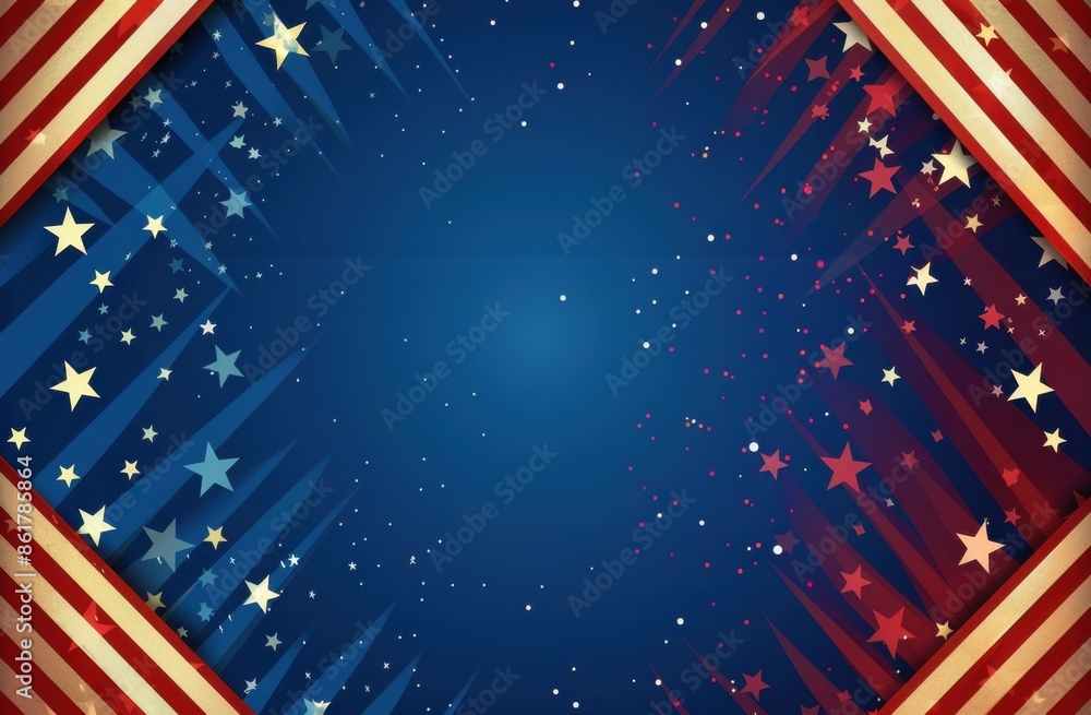 Poster blue and red background with stars and stripes for usa political design presentation template, with 