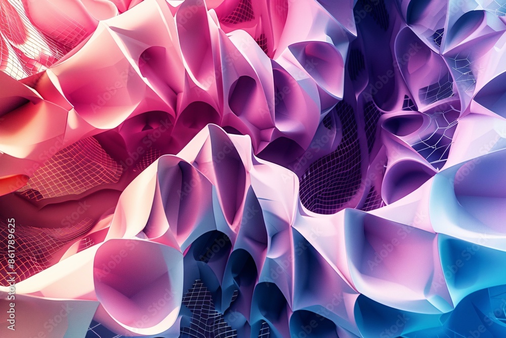 Aufkleber an abstract digital artwork featuring colorful wave-like structures and intricate patterns, bathed i
