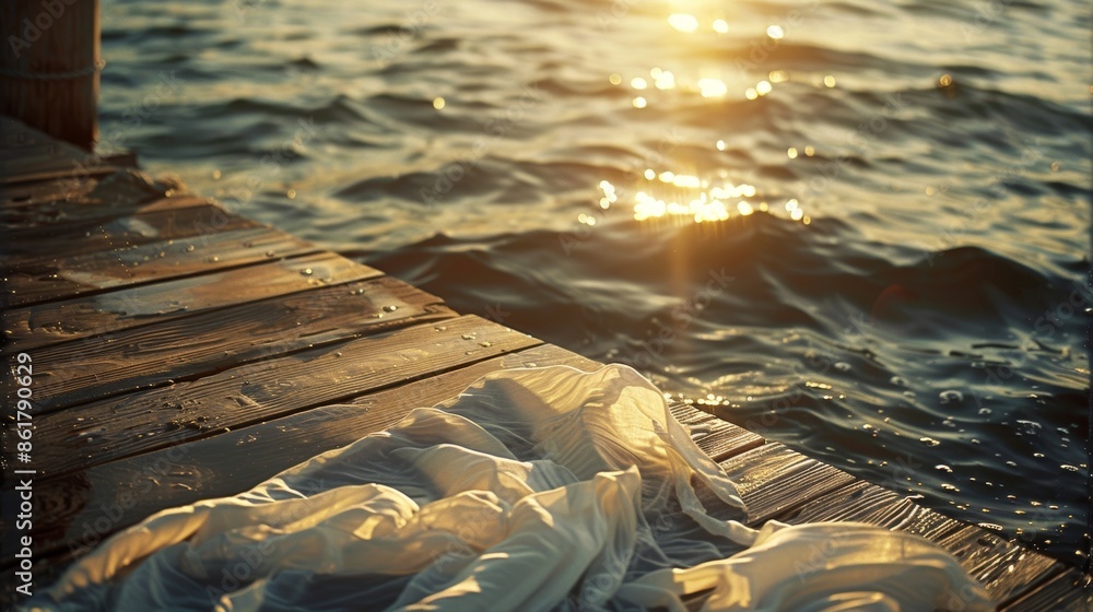 Poster soft ripples of fabric sway in harmony with the gentle waves beneath the dock.