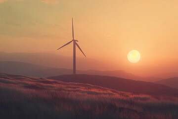 Obraz premium Generative ai on theme of wind power farm with rotation propellers, does not pollute environment